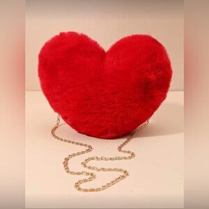 SHEIN Red Heart Faux Fur Clutch with Gold Chain